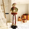 Standing 84cm plush Christmas snowman doll in olive green sweater and plaid scarf - Snowman Large Telescopic Thin Leg Style