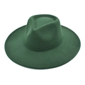 Detail of dark green wide brim wool fedora hat with classic teardrop crown indentation - M (56-58cm) / Dark Green