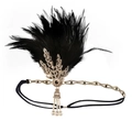 Detail of luxury rhinestone peacock feathers and gold leaf on vintage headband - Style 6-Black Minimalist