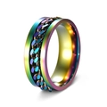 Rainbow spinner ring for men with rotating chain detail in colorful titanium steel finish - Rainbow