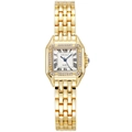 Elegant gold square quartz watch for women with diamond bezel and roman numerals - Gold With Rhinestones