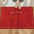 Rectangular red crystal velvet door mat with golden Fuman New Residence text on wood floor - Blessings Fill My New Home - Welcome - New / 40*60cm