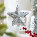Silver 19cm Christmas tree star topper with glitter sequins and spring base stand - Large/Silver