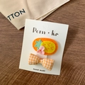 Cute kids pineapple and orange gingham bow hair clips on display card - Pineapple / 2 Pcs/Set / Pineapple And Bow