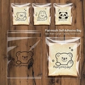 Self-adhesive transparent plastic bag with 15x18+3cm cartoon animal print for bread - Cat & Bear 3-in-1