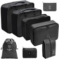 7-piece black travel organizer set with mesh packing cubes and waterproof storage bags - Digital Bag 8-Piece Set / Black
