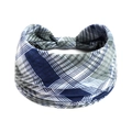 Boho Yoga Sport Stirnband mit blau-weißem Karomuster und modischem Twist-Knoten-Design - Blau Grau Weiß Kariert (#164)