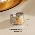 Two-tone stainless steel star ring with golden star and beaded edges in silver finish - Gold Star Beaded Edge Brushed Ring (Style 2)