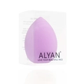 Macro shot of a purple teardrop beauty sponge inside a transparent plastic branded case - Light Purple