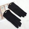 Gants en suédine noire pour femme avec doublure polaire et plaque métallique dorée - Taille unique / Noir