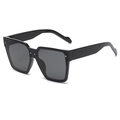 Classic oversized square sunglasses in glossy black with gold rivet accents - Black Frame Black Grey Lens