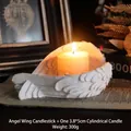 White resin angel wing candle holder with small pillar candle and artistic styling - Pure White - Wing Angel Candlestick (With 3.8*5cm Candle)
