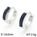 Silver steel hoop earrings with black geometric inlay for men and women 13x3mm - Silver-Black Style(KE118302-TGD)