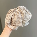 Eleganter Haarklammer-Schleife aus beigem Chiffon mit feinem Vintage-Blumenmuster - Schleife Haarklammer / Beige Chiffon Floral