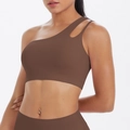 Brauner One-Shoulder Sport-BH mit Ausschnitt und hoch taillierten Leggings für Yoga - S / Kastanienbraun