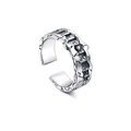 Detailed view of silver open ring featuring irregular lava texture and metallic finish - Adjustable Open / Abyss Lava
