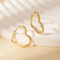 Elegant gold-plated stainless steel heart hoop earrings with a polished flat surface - Heart Hoop Style (BJGE0862)