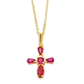 Collana a croce minimalista placcata oro 18K con rubini rossi su una catena O classica - Rosa Rossa