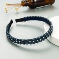 Deep blue beaded headband with faceted crystal rhinestones on a wide fabric base - Beaded Navy Blue