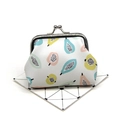 Detailed macro view of retro kiss-lock coin purse with fruit prints and silver metal clasp - Textured Papaya (Fruit No.4)
