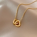 Elegante gouden ketting met dubbel in elkaar grijpend hart en fijne O-ketting - Titanium Staal Goud Stijl (X606)