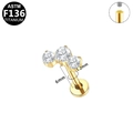 Gold G23 titanium flower labret stud with 1.2x6mm stem and three white zircons - Gold Three Stone Style (G23LAI165-G1206)