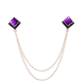 Elegant gold collar chain with purple square gemstones and black enamel detailing - Purple (Gold Base)