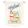 Christmas gnome welcome hanging banner with watercolor illustration and rustic wooden pole - Christmas Gnome Cart