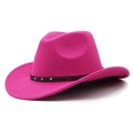 Detail of rose red wool felt western cowboy hat with turquoise beaded leather band - Rose Red