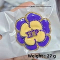 Purple and yellow flower brooch with gold rhinestones, 4.6cm size and 27g weight - Gold Yellow Blue Camellia
