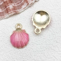 Roze schelp hanger van legering met gouden textuur voor DIY sieraden maken - 1pc Schelp 13x18mm-1.6g