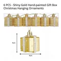6-piece gold Christmas gift box ornaments with colorful glitter for tree decoration - 4*4cm / Gold Painted (6 Pcs/Box)