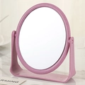 Pink oval wheat straw tabletop makeup mirror with a rotatable stand and spotted texture - Purple Round