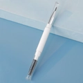 Dual-ended eyebrow spoolie and precision brush tool with transparent caps and white handle - Dual-ended Eyeliner Brush + Spiral Brush