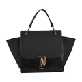 Vintage black wing bag in crocodile embossed PU leather with gold chain and metal buckle - Black