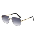 Classic rimless square sunglasses with grey gradient lenses and gold metal frames - Gold Frame Gradient Grey Lens