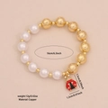 Fashionable pearl and gold bead bracelet featuring a cute ladybug charm with rhinestones - Ladybug with Rhinestone Head Style (4#)