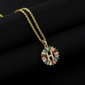 Golden necklace with rainbow zircon pendant featuring micro-set letter H design - Gold Plated Rainbow Zirconia Letter H
