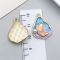 Blue and purple butterfly pendant with gold frame and pearl, measurement size view - Blue-Purple Gold-Sprinkled Pearl Butterfly-23566