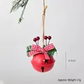 Red 4.5cm Christmas iron bell with plaid bow and frosted pine needle decoration - Red Round Bell