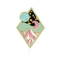 Spilla smaltata a rombo con montagne stilizzate e luna crescente in oro - Stile Luna di Montagna Rosa(CC1260)