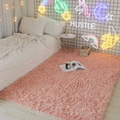 Plush pink rectangular shaggy rug for bedroom with neon hustle sign and cozy lighting - 180x200cm / Dusty Rose