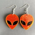 Futuristic silver sequin alien head acrylic earrings for hip-hop Halloween style - Sequin Red