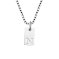 Silver square pendant necklace with engraved letter N and classic box chain - Letter N / Silver
