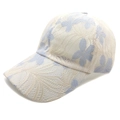 Detailed close-up of light blue lace embroidery on a breathable floral baseball cap - M (56-58cm) / Beige