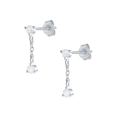 Minimalist S925 sterling silver drop earrings with round clear zircon and long chain - Silver Tassel Style