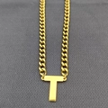 18K gold plated Cuban chain necklace featuring a capital letter T pendant for hip hop style - Letter T / Gold