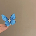 Elegant Chinese style blue butterfly hair clip with pearl tassel and rhinestone center - Resin Pearl Butterfly / Blue