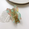 Pink green and yellow marbled acetate butterfly hair claw clip with golden metal spring - 8.5cm / Amber Green
