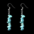 Handmade ethnic natural turquoise chip drop earrings with silver hooks on black background - Natural Stone Earrings / Turquoise